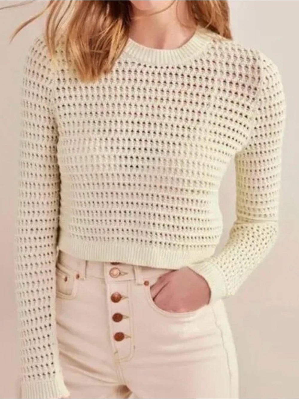 Boden Cream open Knit cream Crewneck Sweater Large
